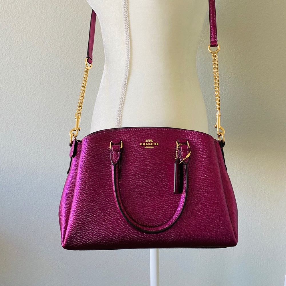 NWT Coach Metallic Crossgrain Leather Mini Sage